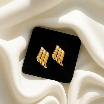Sleek Gold Textured Stud Earrings